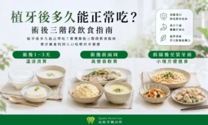 植牙術後三階段飲食指南:從溫涼流質、高營養軟質到小塊進食,幫助病患循序漸進恢復咀嚼功能